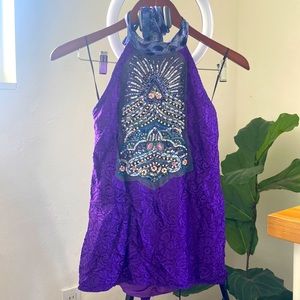 CUSTO BARCELONA UNIQUE HALTER TOP  DRESSY WITH EMBROIDERY SIZE 2